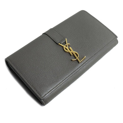 SAINT LAURENT サンローラン YSLライン ラージ フラップウォレット 長財布 グレー 414567 レディース【中古】