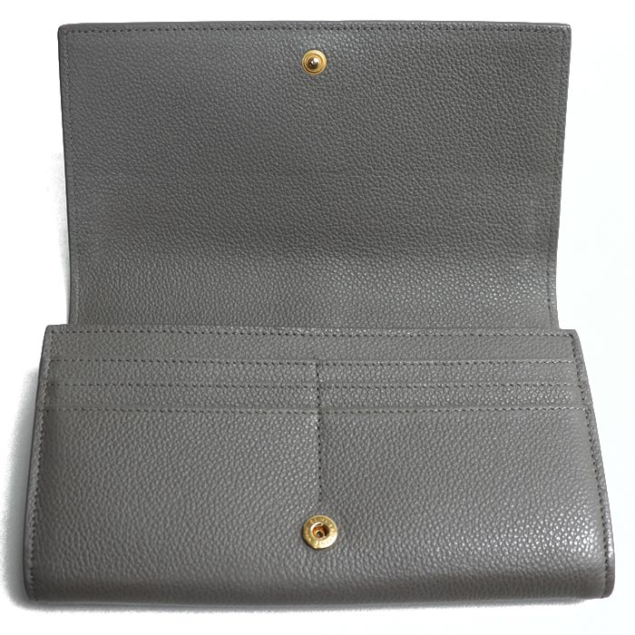 SAINT LAURENT サンローラン YSLライン ラージ フラップウォレット 長財布 グレー 414567 レディース【中古】