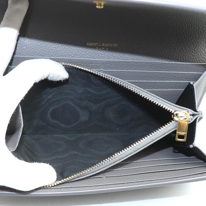 SAINT LAURENT サンローラン YSLライン ラージ フラップウォレット 長財布 グレー 414567 レディース【中古】