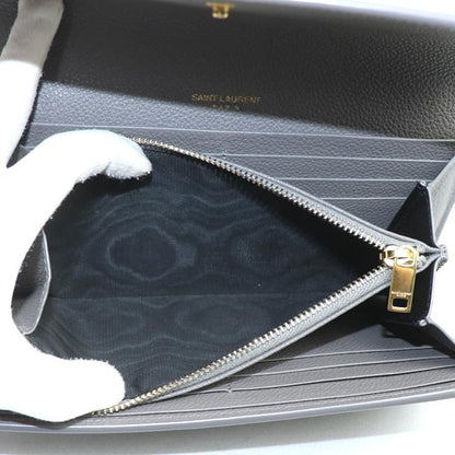 SAINT LAURENT サンローラン YSLライン ラージ フラップウォレット 長財布 グレー 414567 レディース【中古】