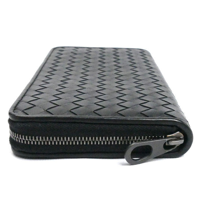 BOTTEGAVENETA ボッテガヴェネタ イントレチャート ジップアラウンドウォレット 長財布 ラウンドファスナー ブラック メンズ【中古】