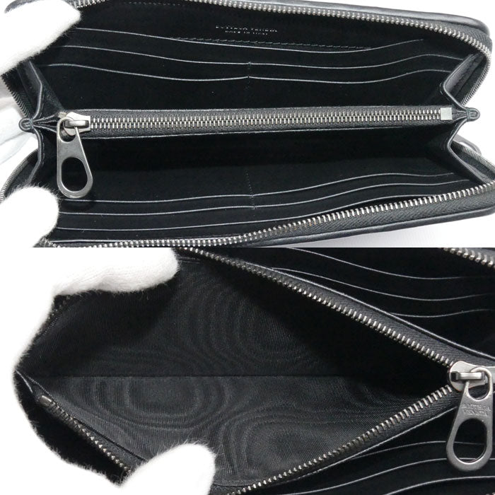 BOTTEGAVENETA ボッテガヴェネタ イントレチャート ジップアラウンドウォレット 長財布 ラウンドファスナー ブラック メンズ【中古】