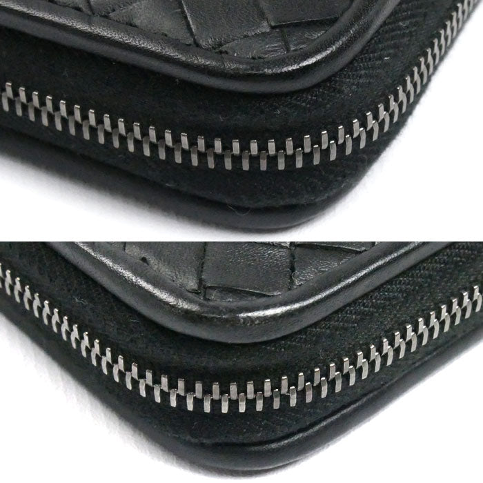 BOTTEGAVENETA ボッテガヴェネタ イントレチャート ジップアラウンドウォレット 長財布 ラウンドファスナー ブラック メンズ【中古】