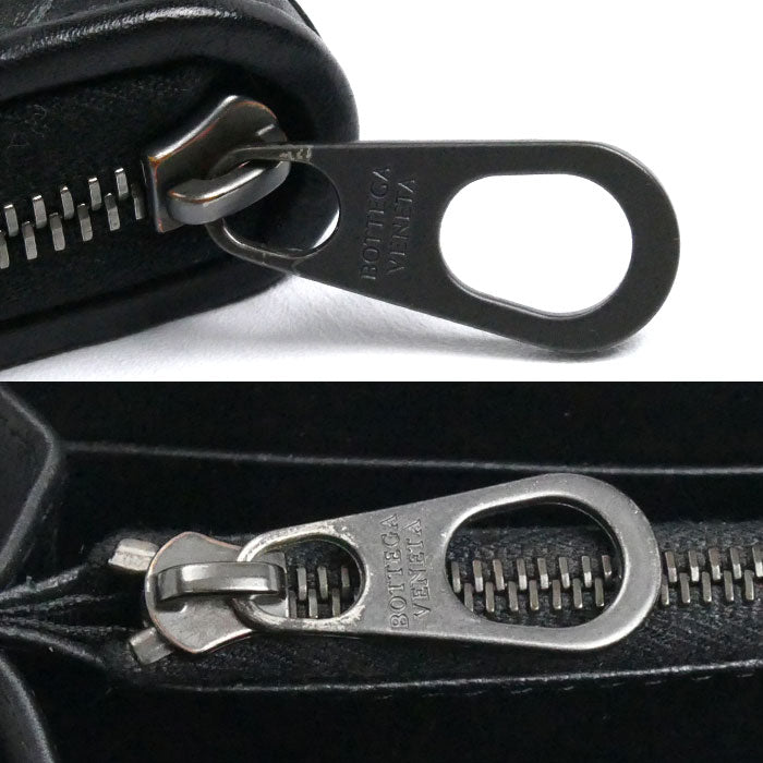 BOTTEGAVENETA ボッテガヴェネタ イントレチャート ジップアラウンドウォレット 長財布 ラウンドファスナー ブラック メンズ【中古】