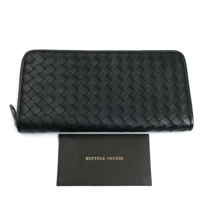 BOTTEGAVENETA ボッテガヴェネタ イントレチャート ジップアラウンドウォレット 長財布 ラウンドファスナー ブラック メンズ【中古】