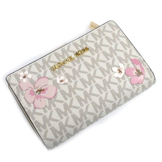 Michael Kors マイケルコース ビルフォールド MKシグネチャー ウォレット 二つ折り財布 ホワイト ライトクリーム マルチ 35S4GTVF8I レディース【中古】【極美品】