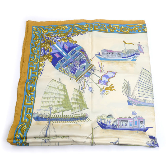 HERMES エルメス カレ90 JUNQUES ET SAMPANS 船 スカーフ マルチ レディース【中古】