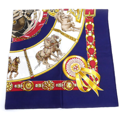 HERMES エルメス カレ90 CHEVAUX DE TRAIT 輓馬 スカーフ ネイビー/マルチ レディース【中古】