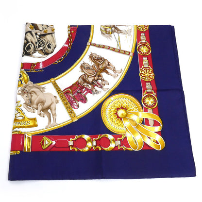 HERMES エルメス カレ90 CHEVAUX DE TRAIT 輓馬 スカーフ ネイビー/マルチ レディース【中古】