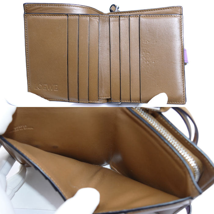 LOEWE ロエベ コンパクト ジップウォレット 二つ折り財布 パープル C660Z41X01 レディース【中古】