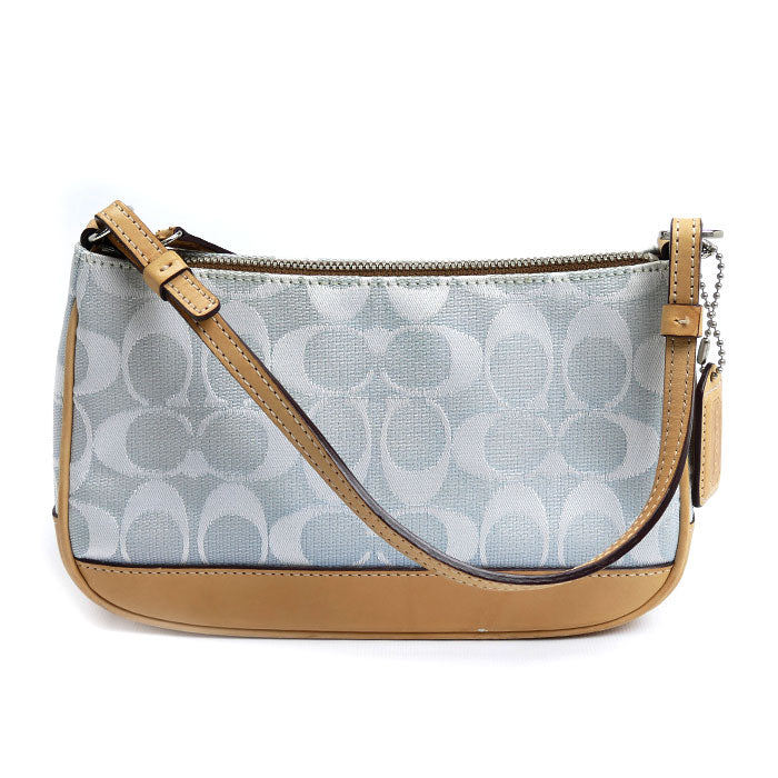 COACH コーチ シグネチャー アクセサリーポーチ ブルー系 ベージュ 6094 レディース【中古】