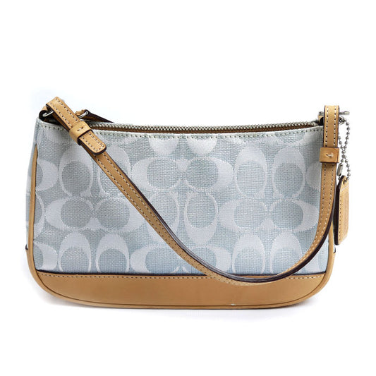 COACH コーチ シグネチャー アクセサリーポーチ ブルー系 ベージュ 6094 レディース【中古】