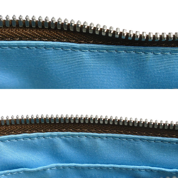 COACH コーチ シグネチャー アクセサリーポーチ ブルー系 ベージュ 6094 レディース【中古】