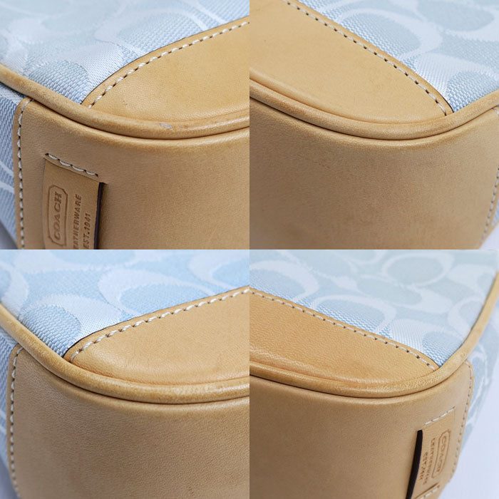COACH コーチ シグネチャー アクセサリーポーチ ブルー系 ベージュ 6094 レディース【中古】