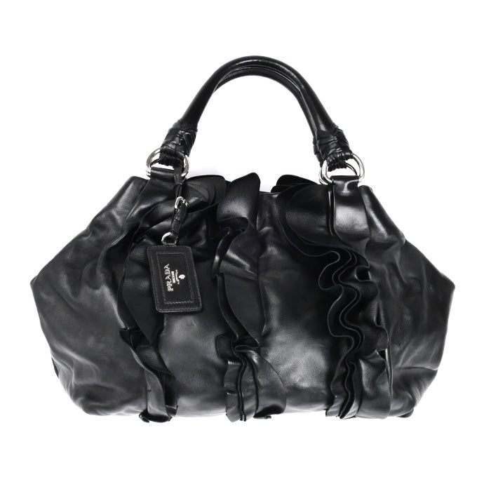 PRADA プラダ ハンドバッグ ブラック BR3987 フリル レディース【中古】