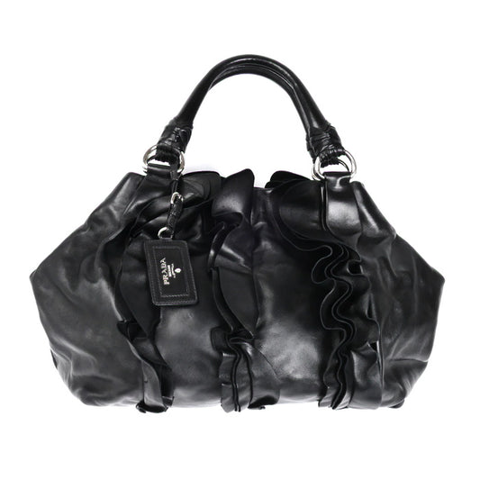 PRADA プラダ ハンドバッグ ブラック BR3987 フリル レディース【中古】