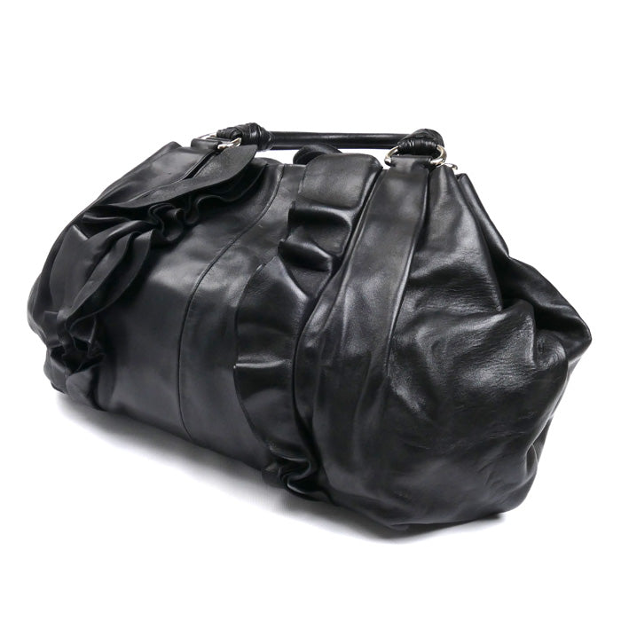 PRADA プラダ ハンドバッグ ブラック BR3987 フリル レディース【中古】