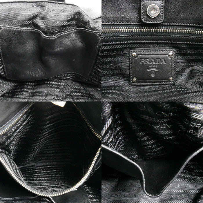 PRADA プラダ ハンドバッグ ブラック BR3987 フリル レディース【中古】