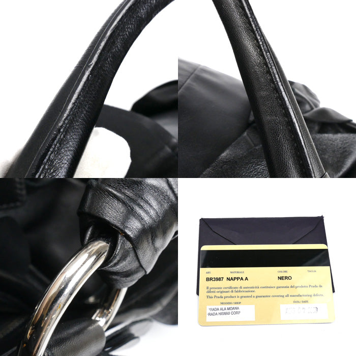PRADA プラダ ハンドバッグ ブラック BR3987 フリル レディース【中古】