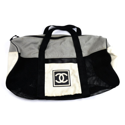 CHANEL シャネル スポーツライン ボストンバッグ ブラック ホワイト グレー ユニセックス【中古】