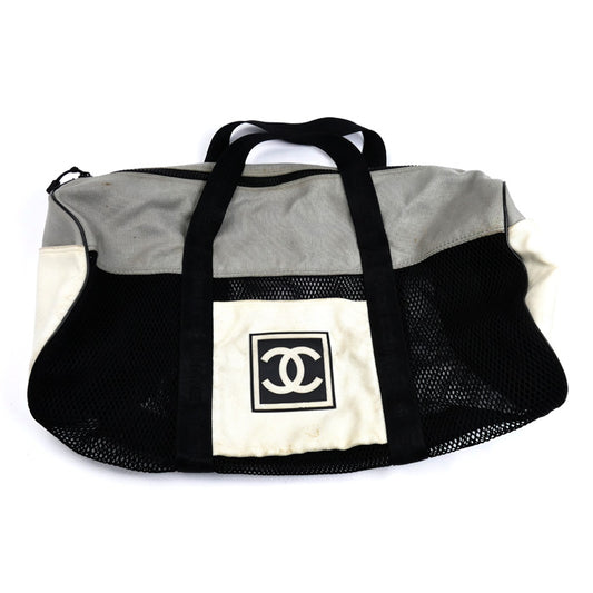 CHANEL シャネル スポーツライン ボストンバッグ ブラック ホワイト グレー ユニセックス【中古】