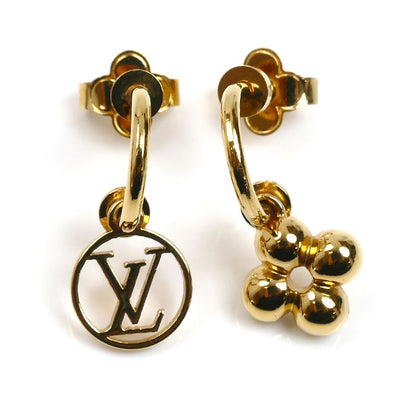 LOUIS VUITTON ルイ・ヴィトン 真鍮 ブックルドレイユ ブルーミング ロゴマニア ピアス M64859 レディース【中古】