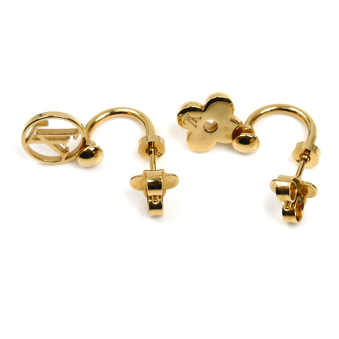 LOUIS VUITTON ルイ・ヴィトン 真鍮 ブックルドレイユ ブルーミング ロゴマニア ピアス M64859 レディース【中古】