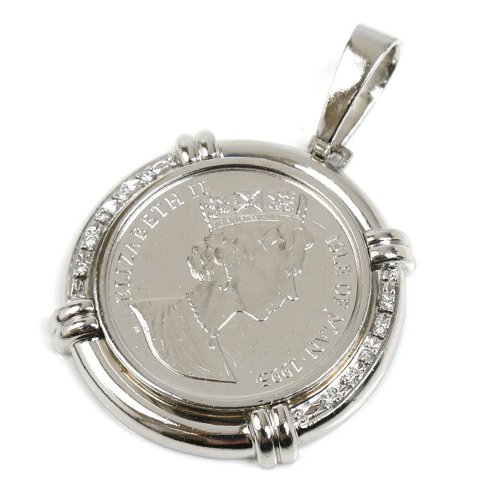 Pt900プラチナ Pt999.5 マン島 キャット金貨 １/2oz ペンダントトップ ダイヤモンド0.10ct 30.8g 1995 ユニセックス【中古】