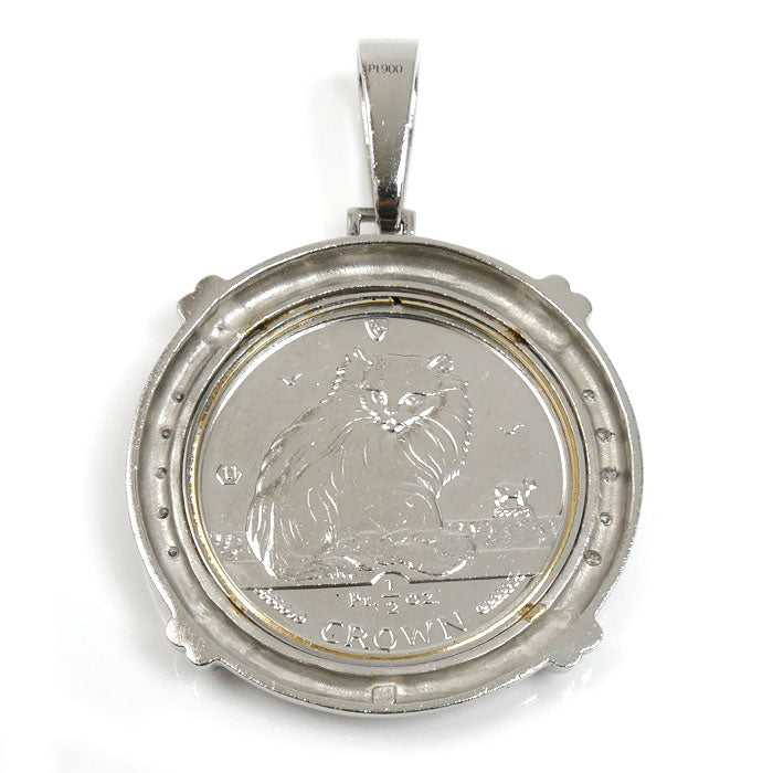 Pt900プラチナ Pt999.5 マン島 キャット金貨 １/2oz ペンダントトップ ダイヤモンド0.10ct 30.8g 1995 ユニセックス【中古】