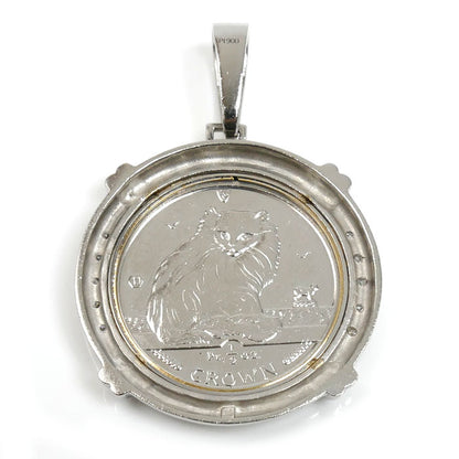 Pt900プラチナ Pt999.5 マン島 キャット金貨 １/2oz ペンダントトップ ダイヤモンド0.10ct 30.8g 1995 ユニセックス【中古】