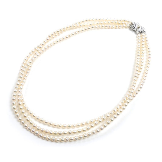 TASAKI タサキ シルバー 3連 ネックレス パール約3.9～4.1mm 31.2g 41cm レディース【中古】