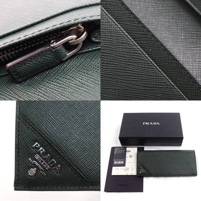 PRADA プラダ サフィアーノレザー財布 長財布 エメラルドグリーン 2MV836_QME_F077U IC メンズ【中古】【美品】