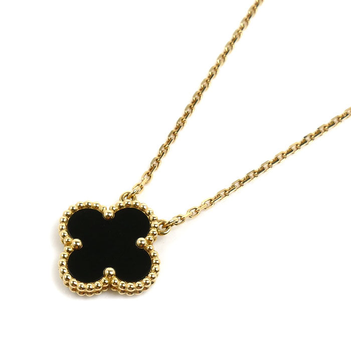 Van Cleef & Arpels ヴァンクリーフ＆アーペル K18YG イエローゴールド ヴィンテージアルハンブラ ネックレス VCARA45800 オニキス 5.2g 37/42cm レディース【中古】【美品】