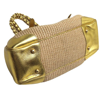 PRADA プラダ ストローバッグ ハンドバッグ ベージュ ゴールド BR3692 レディース【中古】