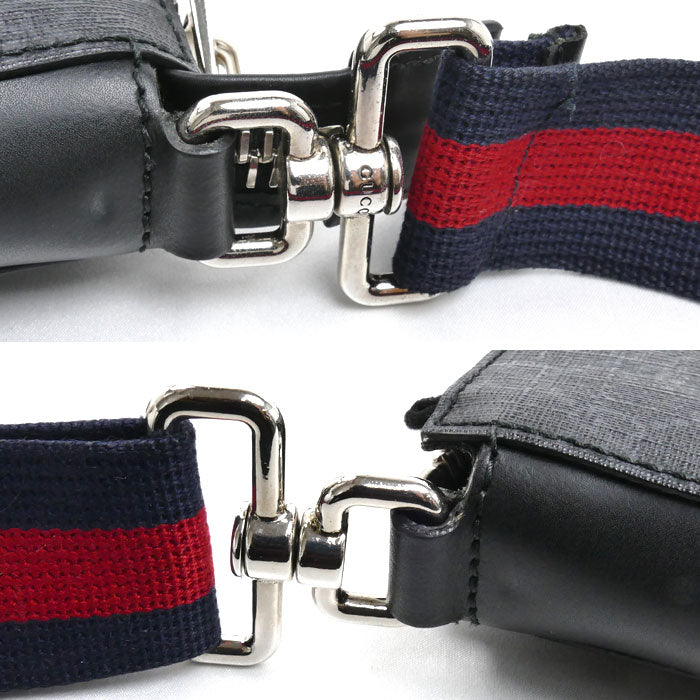 GUCCI グッチ メッセンジャー ショルダーバッグ ブラック グレー 474137 シェリーライン メンズ【中古】