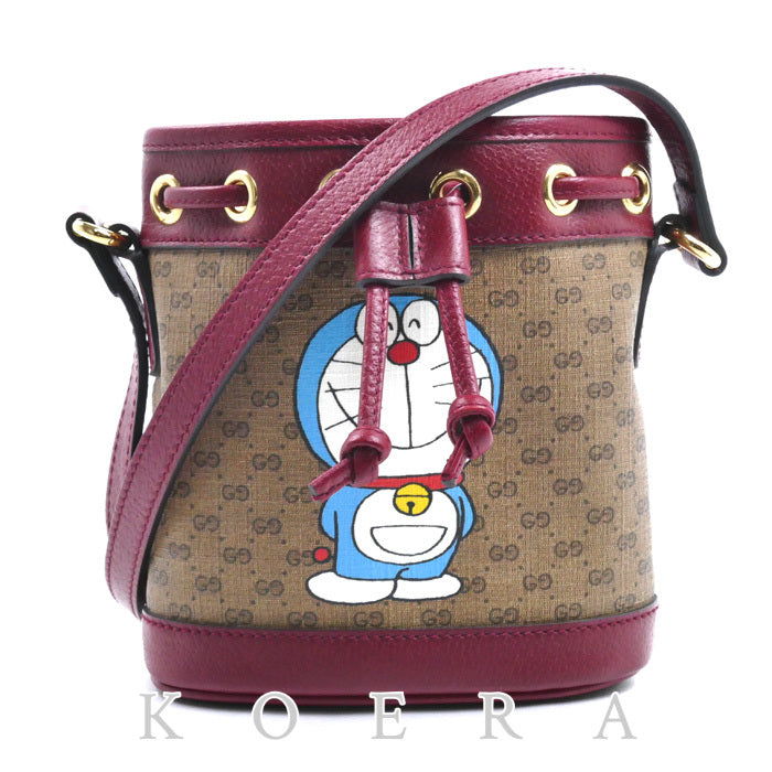 GUCCI グッチ × ドラえもん ミニGGスプリーム ショルダーバッグ ベージュ×ボルドー 647801 ミニバケット レディース【中古】