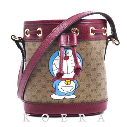GUCCI グッチ × ドラえもん ミニGGスプリーム ショルダーバッグ ベージュ×ボルドー 647801 ミニバケット レディース【中古】