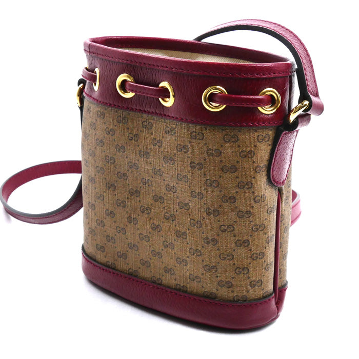 GUCCI グッチ × ドラえもん ミニGGスプリーム ショルダーバッグ ベージュ×ボルドー 647801 ミニバケット レディース【中古】