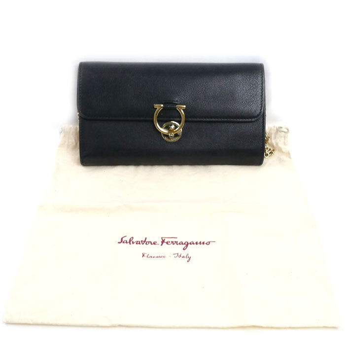Salvatore Ferragamo サルヴァトーレフェラガモ チェーンウォレット 長財布 ブラック 22 D265 レディース【中古】