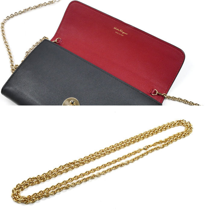 Salvatore Ferragamo サルヴァトーレフェラガモ チェーンウォレット 長財布 ブラック 22 D265 レディース【中古】