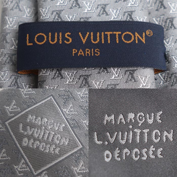 LOUIS VUITTON ルイ・ヴィトン LV インターロック 8cm ネクタイ グレー M98101 MR0226 メンズ【中古】【美品】