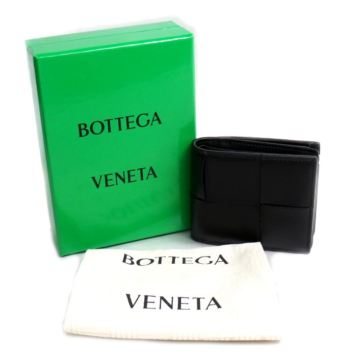 BOTTEGAVENETA ボッテガヴェネタ カセット コインパース付 二つ折りウォレット 二つ折り財布 ブラック 819207VBWD28803 メンズ【中古】【美品】