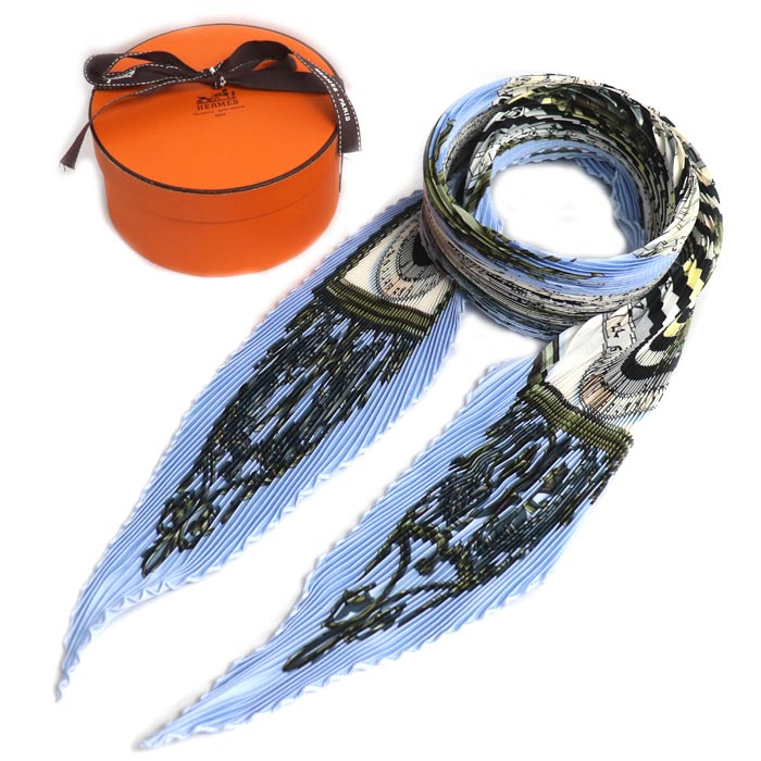 HERMES エルメス プリーツ Astrologie スカーフ ライトブルー/マルチ レディース【中古】【極美品】