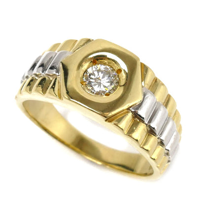 K18YG イエローゴールド Pt900プラチナ リング・指輪 ダイヤモンド0.32ct 18号 10.2g メンズ【中古】【美品】
