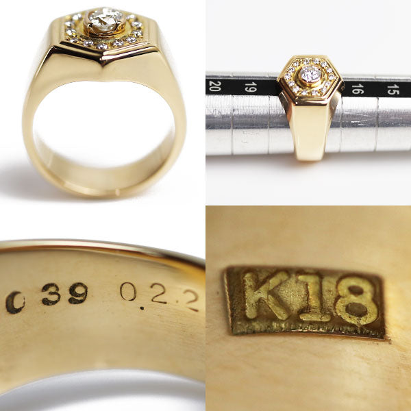 K18YG イエローゴールド リング・指輪 ダイヤモンド0.39ct/0.22ct 17.5号 21.1g MR5003 メンズ【中古】
