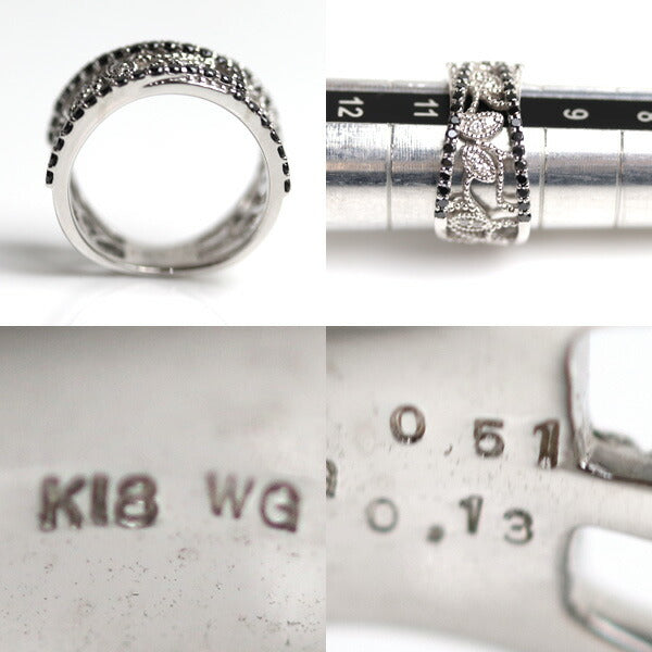 K18WG ホワイトゴールド リング・指輪 ダイヤモンド0.51ct/0.13ct 10号 5.4g ダイヤモンド/ブラックダイヤ レディース【中古】