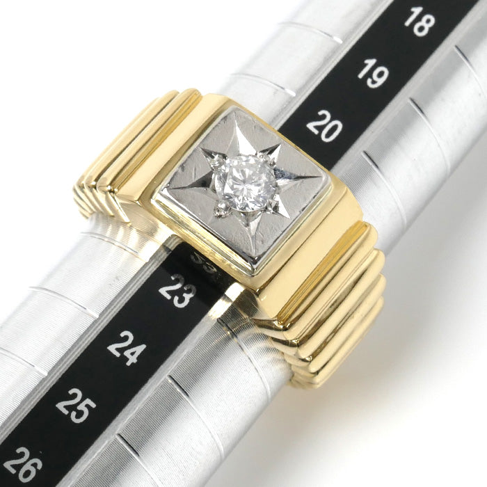 K18YG イエローゴールド Pt900プラチナ 印台 リング・指輪 ダイヤモンド0.364ct 22号 23.4g メンズ【中古】