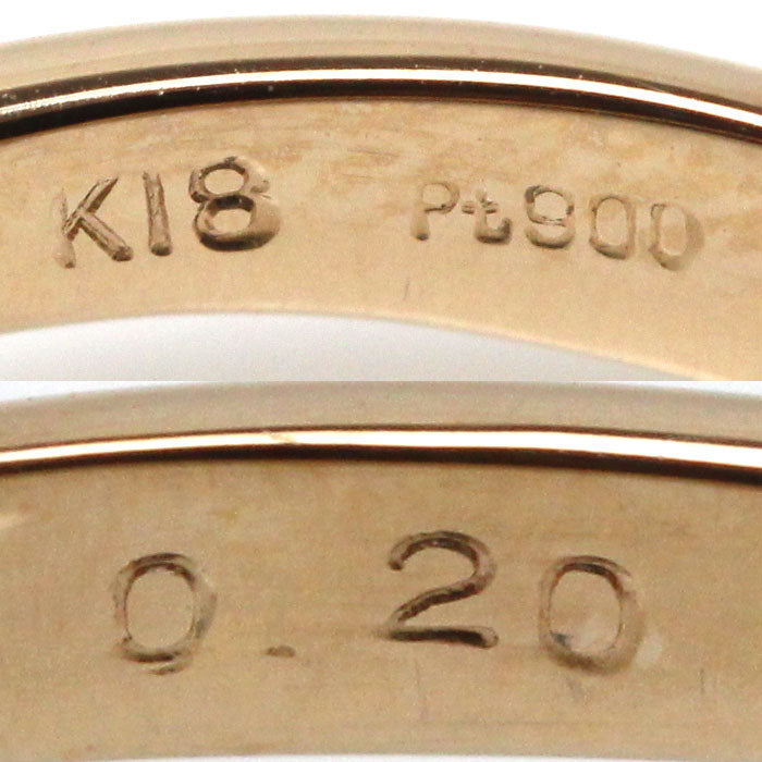 K18PG ピンクゴールド K18YG イエローゴールド Pt900 リング・指輪 ダイヤモンド0.20ct 12号 2.8g ダンシングダイヤ レディース【中古】
