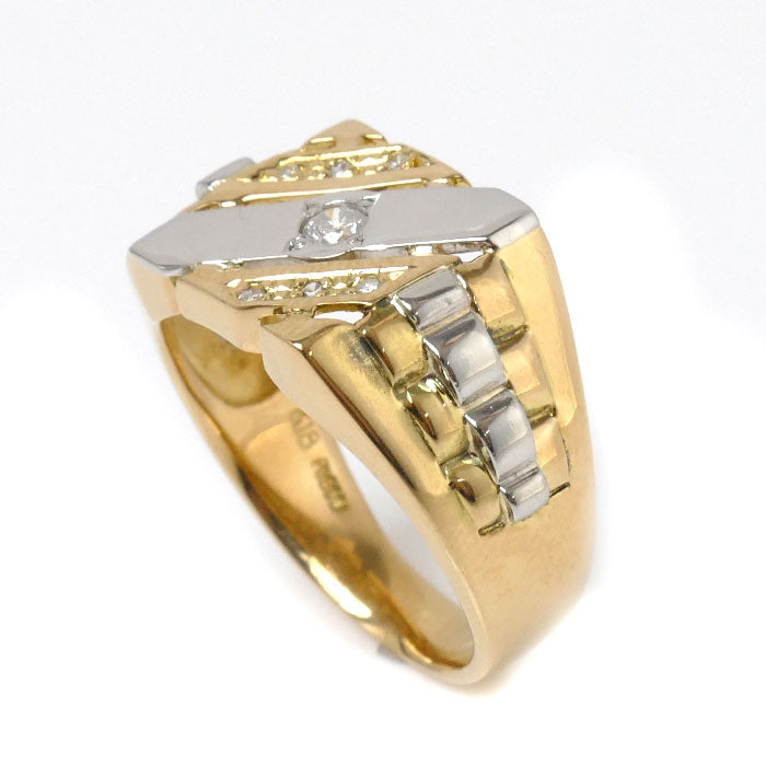 K18YG イエローゴールド Pt900プラチナ リング・指輪 ダイヤモンド0.15ct 18号 9.1g メンズ【中古】【美品】