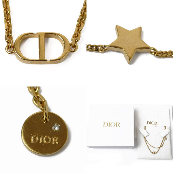 Christian Dior クリスチャンディオール メタル クリスタル PETIT CD ダブル ネックレス N1155PMTCY D301 8.3g 37～41cm レディース【中古】【美品】